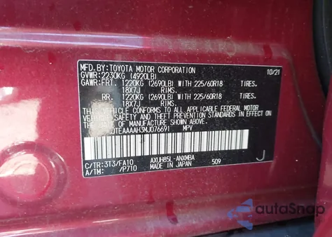 2021 Toyota Venza Le from USA, damaged, VIN JTEAAAAH3MJ076691